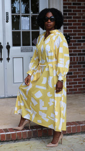 Pleated Yellow Printed Dress